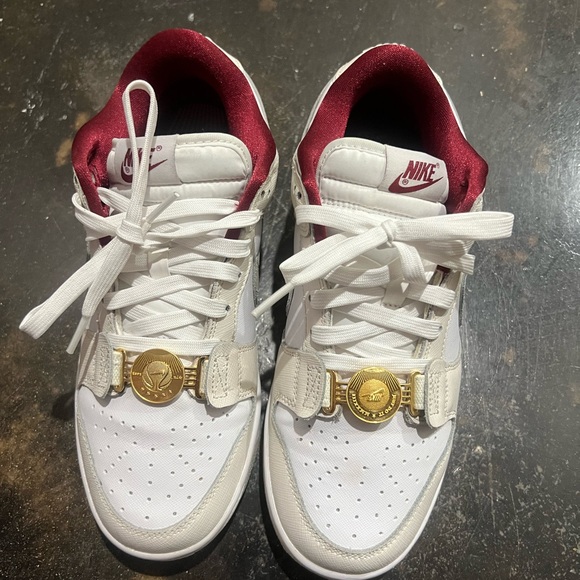 Nike White and Burgundy Sneakers with Gold Details - Picture 1 of 3